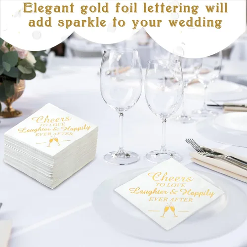 Vista 5 de 200 servilletas de boda desechables para recepción, servilletas de despedida de soltera de lámina dorada, decoraciones de boda, servilletas de señor