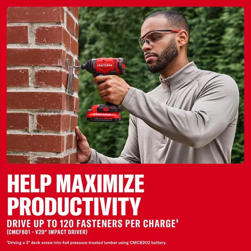 Vista 8 de CRAFTSMAN V20 Cordless Drill Driver and Impact Driver, 2 x 2Ah Lithium Ion Battery and Charger, Two Power Tools, 1700 RPM 1/2 In. Electric Drill