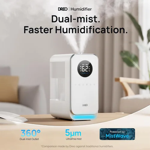 Vista 3 de Dreo Humidificadores para recámara, humidificador inteligente de niebla fría de relleno superior y silencioso para habitación grande, tiempo