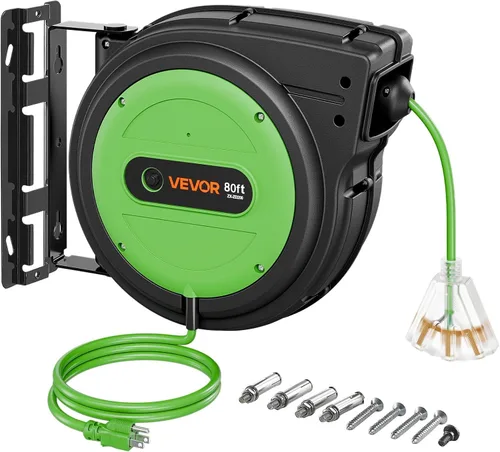Vista 17 de VEVOR Carrete de cable de extensión retráctil de 25 pies resistente 14AWG