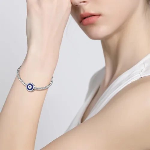 Vista 6 de Abalorios de plata de ley 925 para pulsera y joyería de la suerte, abalorios de Hamsa de Fátima, abalorios europeos compatibles con el mal de ojo