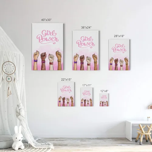 Vista 6 de Smile Art Design Girl Power Cita, Diversity Kids Gilrs, impresión de lienzo blanco y negro, decoración de la habitación de los niños, decoración