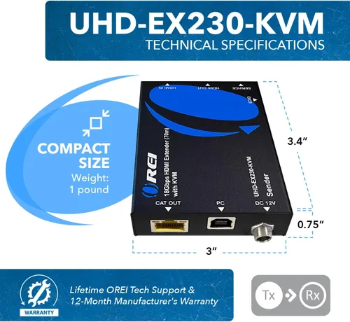 Vista 5 de OREI Extensor KVM HDMI 4K sobre Ethernet Balun sobre Cable CAT6/7 4K@60Hz Hasta 70 Metros - 2 Puertos USB 1.1, Soporta Teclado y Mouse USB HDMI Loop