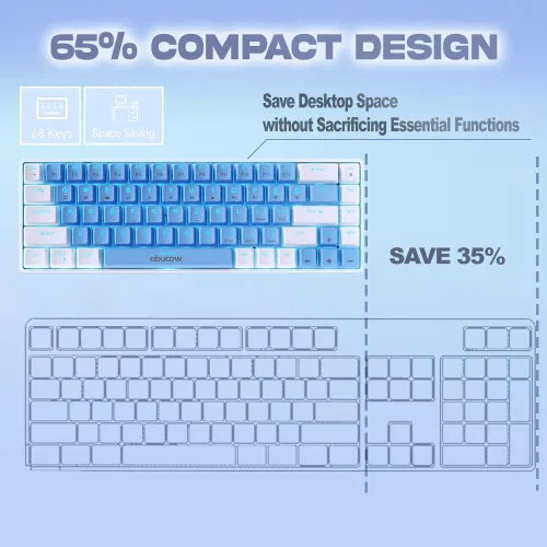 Vista 4 de abucow Teclado mecánico 60% para juegos, interruptor rojo, teclado compacto con cable con luz de fondo azul, teclas intercambiables azules