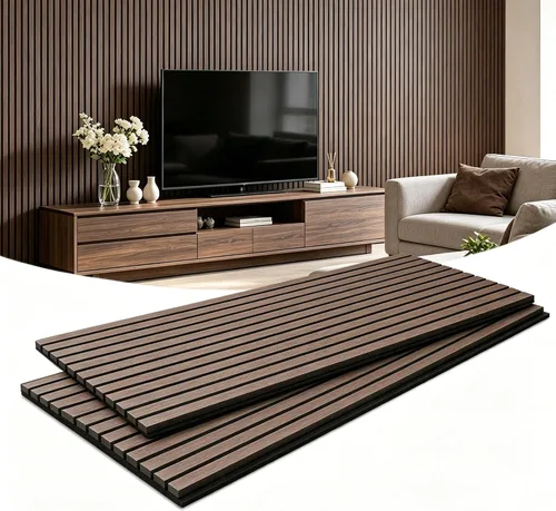 Vista 12 de Paquete de 2 paneles acústicos de listones de madera, paneles decorativos de pared absorbentes de sonido