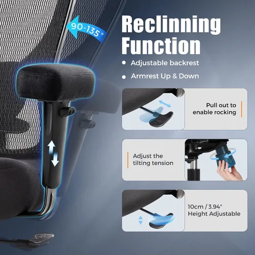 Vista 13 de Silla de escritorio de oficina grande y alta, 500 libras, silla de escritorio ergonómica de malla resistente