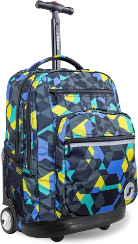 Vista 17 de J World Sundance Mochila Rodante para Laptop para Niñas y Niños. Mochila Escolar con Ruedas, Rombos negro, 20 pulgadas