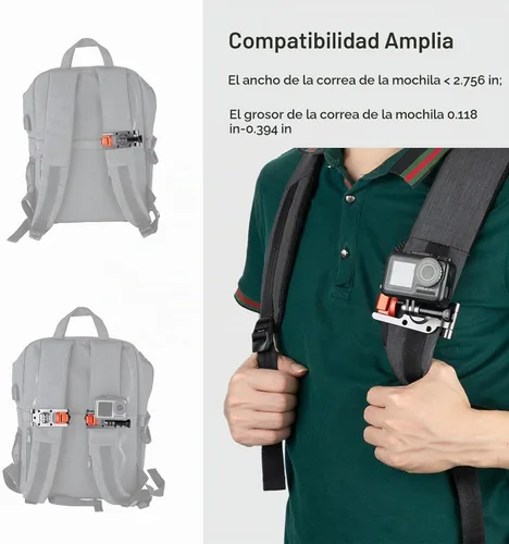 Vista 5 de NICEYRIG Correa de mochila de aluminio para GoPro Hero 11/10/9/8/7, DJI OSMO Action 3 [Versión mejorada] con abrazadera de rango amplio de 3mm