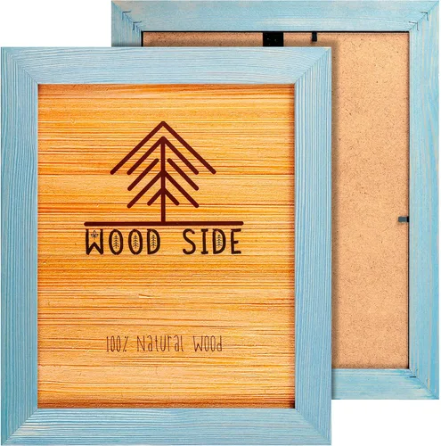 Vista 8 de Marco de fotos de madera rústica de 11 x 14 – 100% madera maciza natural ecológica envejecida para montaje en pared, color azul
