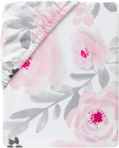 Vista 4 de Bedtime Originals Blossom - Sábana bajera ajustable para cuna, rosa, gris, blanco, floral