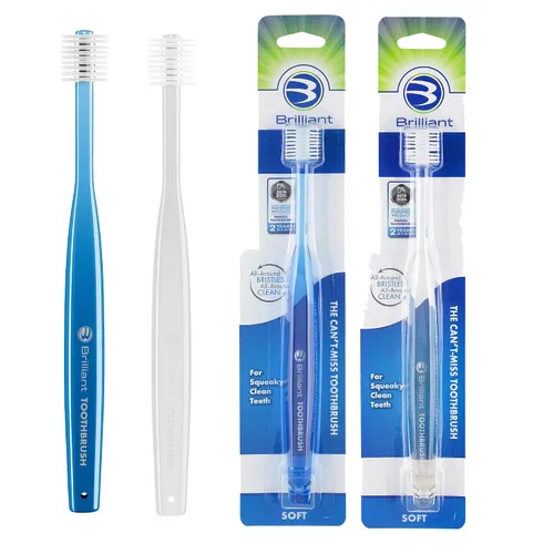 Vista 19 de Brilliant Oral Care - Cepillo de dientes para adultos con cerdas suaves, cabeza redonda y limpieza completa para dientes y encías, azul, 1 paquete