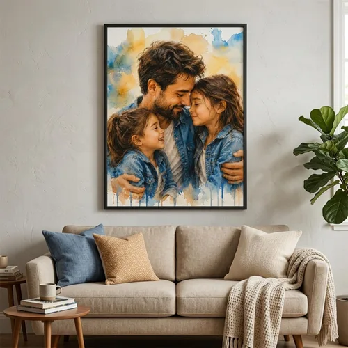 Vista 4 de NAZENTI Retrato de acuarela personalizado de foto, arte de pared con foto familiar, regalos personalizados para el día del padre para abuelo, papá
