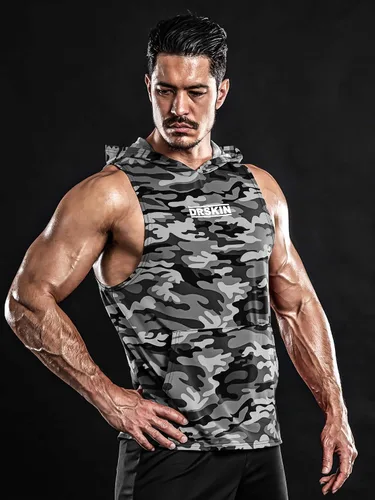 Vista 2 de DRSKIN 2 or 1 Pack Men's Hooded Tank Tops Muscle Cut Off T Shirt Sleeveless Bodybuilding Gym Hoodies Workout Athletic