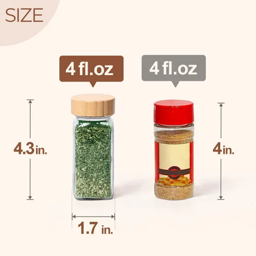 Vista 2 de ComSaf - Tarros de vidrio para especias con etiquetas de 4 onzas, paquete de 6 tapas pequeñas de bambú Empty Containers, Seasoning Herb Powder
