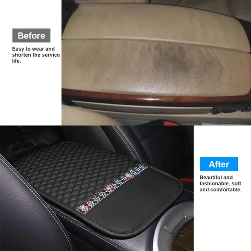 Vista 5 de Funda de Cuero Brillante para Consola Central de Automóvil, Protector de Consola Central de Automóvil con Diamantes de Imitación de Cristal