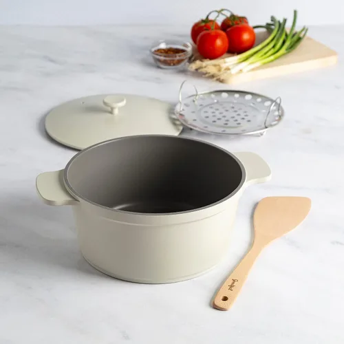 Vista 10 de Goodful Olla todo en uno, antiadherente multicapa, horno holandés fundido de alto rendimiento con tapa a juego, estante para asar y girador
