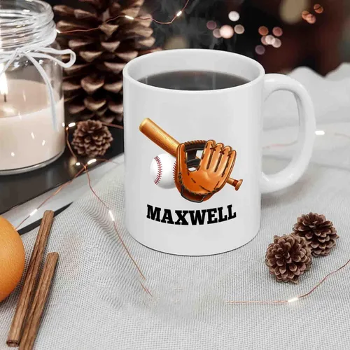 Vista 3 de Taza de café blanca de béisbol personalizada de 11 y 15 onzas, regalo para hombres, mujeres, entrenadores de equipo, niños, amantes del béisbol