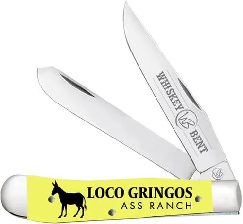 Vista 42 de WHISKEY BENT HAT CO. Navaja de bolsillo plegable tradicional Trapper de 4.125 pulgadas, longitud cerrada, cuchillas de acero inoxidable 440C (azteca)