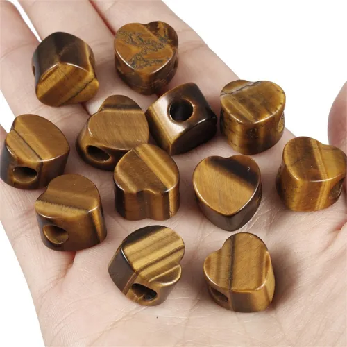 Vista 2 de TUMBEELLUWA Cuentas de piedra para la fabricación de joyas, cuentas sueltas con forma de corazón de cristal curativo con agujero grande, paquete