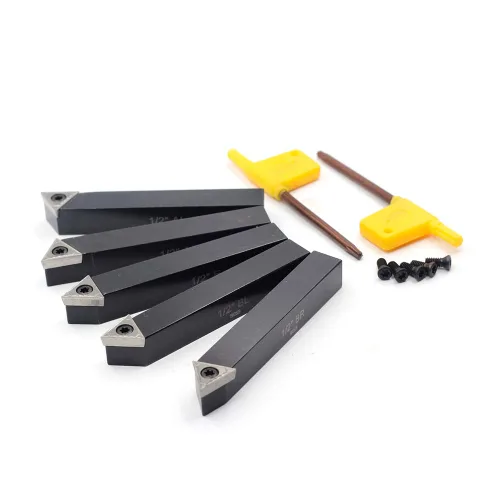 Vista 4 de OSCARBIDE 1/2 "Mini torno de carburo indexable portaherramientas de torneado 5 piezas/juego, herramientas de corte de torno de metal con insertos