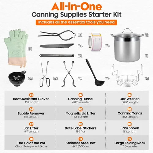 Vista 5 de Olla de Enlatado de Acero Inoxidable con Estante y Tapa, Gran Enlatador de Baño de Agua, Kit Inicial Completo de Suministros para Enlatado Casero