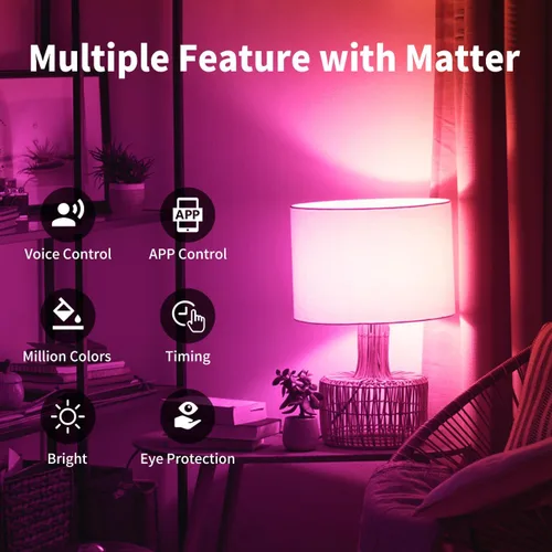 Vista 2 de ANWIO Matter - Bombillas inteligentes de 8.5 W (60 W de reemplazo) Bombilla LED A19 E26 compatible con la aplicación SmartThings, Alexa, Google