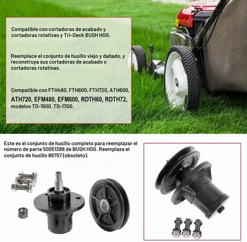 Vista 5 de Kit completo de ensamblaje de eje 50051388, piezas de repuesto y polea de tracción 50074053 con todos los accesorios. Compatible con Bush Hog RDTH