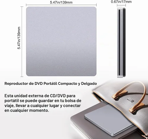 Vista 5 de Unidad de CD externa para Mac: USB C reproductor de grabadora de DVD SuperDrive para portátil Windows Apple Plug & Play Copia de seguridad de datos