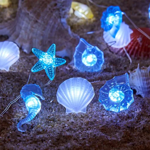 Vista 8 de Luces de vida marina con temática oceánica, cadena de luces de playa y mar, decoración de acuario de playa, tortuga de mar, caballito de mar