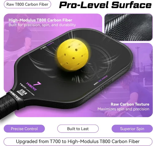 Vista 3 de USAPA Approved Pickleball Paddle 6-Layer T800 Carbon Fiber 16mm Thermoformed Pickleball Racket with High Spin & Extended Grip, Professional
