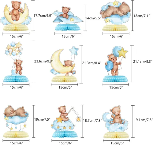 Vista 2 de 9 piezas de centro de mesa de oso para baby shower para niños, decoración de fiesta de niños, recortes de globos de oso pequeño, decoración de mesa