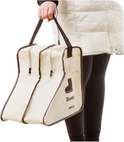 Vista 4 de Paquete portátil de 2 botas de almacenamiento, bolsa protectora de botas cortas Cubierta de botas (beige)
