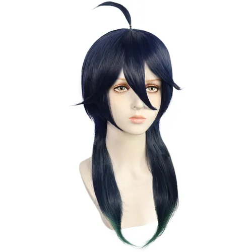 Vista 3 de IMEYLE Peluca Twisted Wonderland degradado azul y verde peluca con flequillo, peluca larga y recta para hombres y niños, peluca sintética de anime