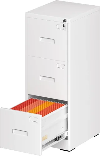 Vista 9 de Greenvelly Archivador de 4 cajones con cerradura, archivador de metal para oficina en casa, archivador vertical con bloqueo, archivador de 18 Blanco