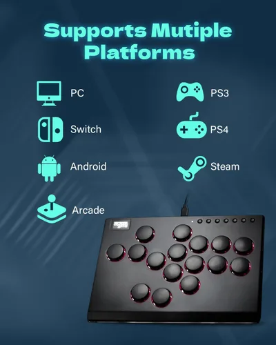 Vista 2 de JZW-Shop All Metal Arcade Stick M16, controlador de arcade con todos los botones para Switch, PC, PS4, PS3, Steam Deck, Arcade Fight Stick Joystick