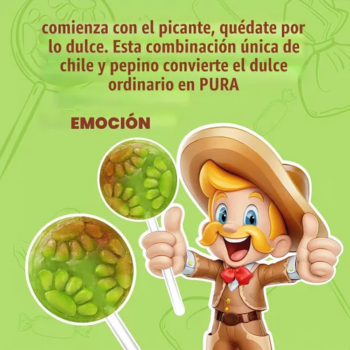 Vista 6 de Alteño (Alteno) Paletas de chile con pepino Super Pepino, dulces picantes estilo mexicano, envueltas individualmente, 40