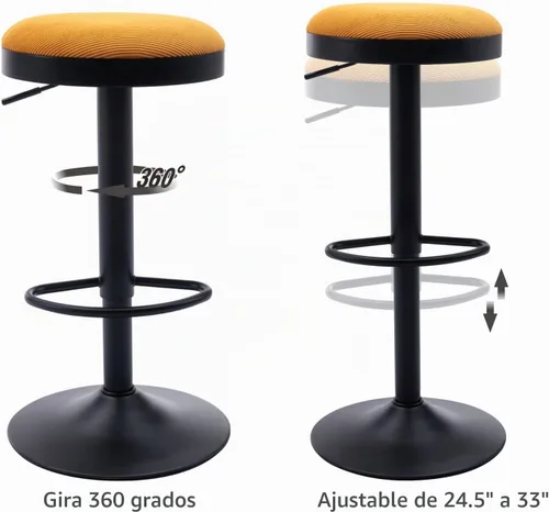 Vista 6 de CIMOTA Juego de 2 taburetes de bar redondos giratorios con espalda descubierta ajustable, taburete de bar moderno industrial para cocina, hogar