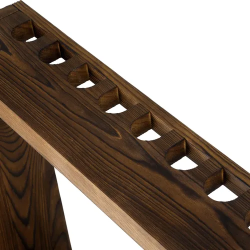 Vista 7 de MyGift Estante de almacenamiento de billar independiente, soporte de madera maciza vintage para taco de piscina, almacenamiento de bolas, gancho