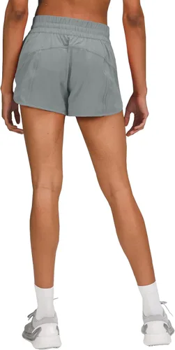 Vista 4 de Aurefin Pantalones cortos de correr de cintura baja para mujer, de secado rápido, con forro y bolsillo con cremallera