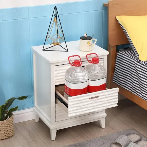Vista 2 de Mesita de noche, mesita de noche, mesita de noche moderna blanca con 3 cajones, mesita de noche de madera/organizador de armario para espacios