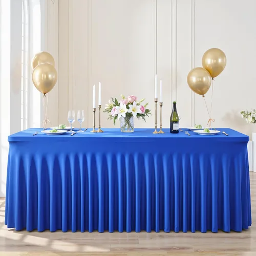 Vista 47 de Manteles de mesa de elastano azul bebé de 6 pies para mesas rectangulares, sin arrugas, rectangular, elástico, ajustable de 6 pies con falda