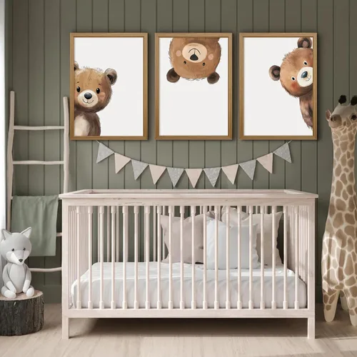 Vista 7 de Arte de Pared para Guardería de Osos, Decoración Póster de Lienzo para Niños, Decoración de Pared para Guardería de Bebé Niño, Imágenes de Animales