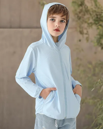 Vista 8 de Auranso Kids Zip-Up Hoodie Girls Boys UPF50+ Sun Protection Jacket Hooded Cooling Shirt