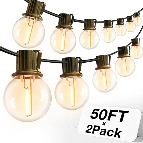 Vista 10 de addlon Tira de luces LED de 50 pies para exteriores, luces de patio G40 regulables con 27 bombillas inastillables para patio, casa, balcón
