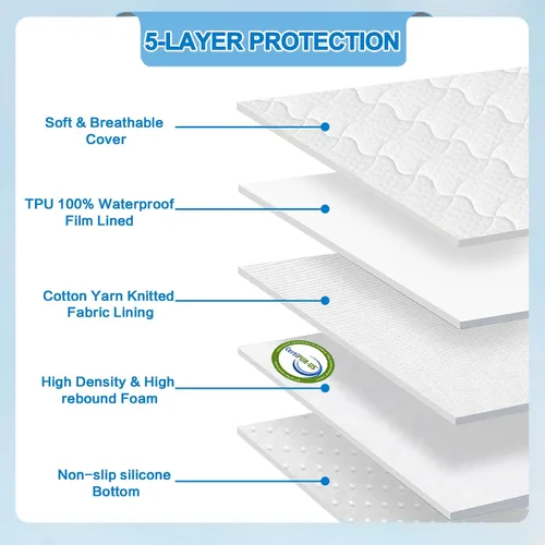 Vista 5 de Protector de colchón transpirable Pack and Play (38 x 26 x 1.5 pulgadas), protector de colchón impermeable con parte inferior antideslizante