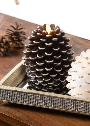 Vista 5 de Pavilion Gift Company - Vela de llama realista de piña marrón de 5 pulgadas con luz LED, funciona con pilas, hecha de cera real