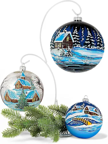 Vista 6 de Adorno de bola de Navidad de vidrio pintado a mano de 4.7 pulgadas (4.7 in) bola colgante, adornos para árbol de Navidad para decoración de Navidad