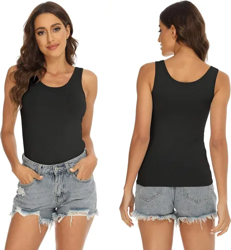 Vista 3 de BQTQ 5 piezas de camisetas sin mangas para mujer, camisetas sin mangas Negro