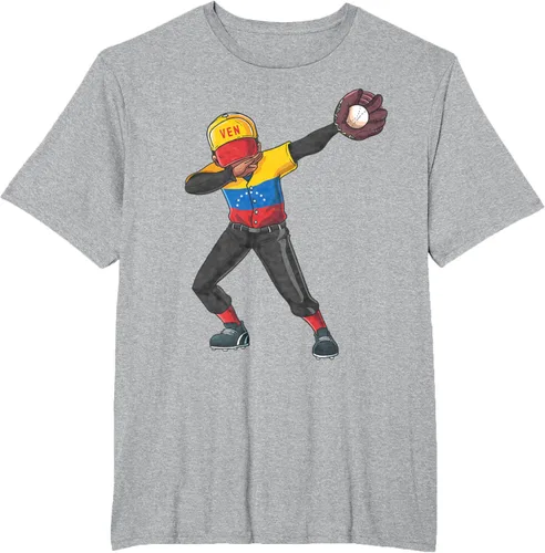 Vista 44 de Baseball Dabbing Venezuela Player Catcher Pitcher Hombres Niños Camiseta, Negro