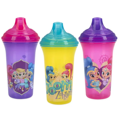 Vista 2 de Nuby 3 tazas antiderrames fáciles de beber con boquilla dura de válvula Vari-Flo, 9 onzas, Nickelodeon Shimmer & Shine